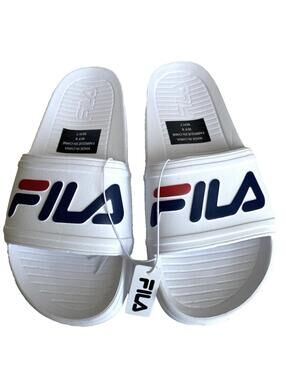 Fila Slides Unisex Size 8 Women 7 Men White Comfort Sandals Casual Footwear